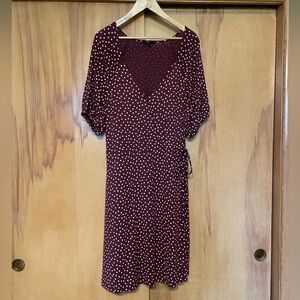 Next UK Burgundy Polka Dot Midi Dress sz US 12